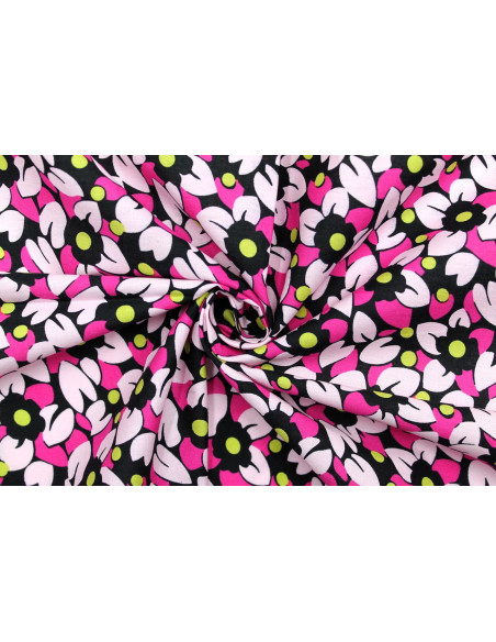 Tissu Popeline Coton Imprimé Pétales Fuchsia -Au Mètre