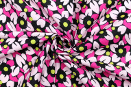 Tissu Popeline Coton Imprimé Pétales Fuchsia -Au Mètre