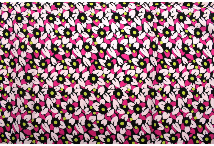 Tissu Popeline Coton Imprimé Pétales Fuchsia -Au Mètre