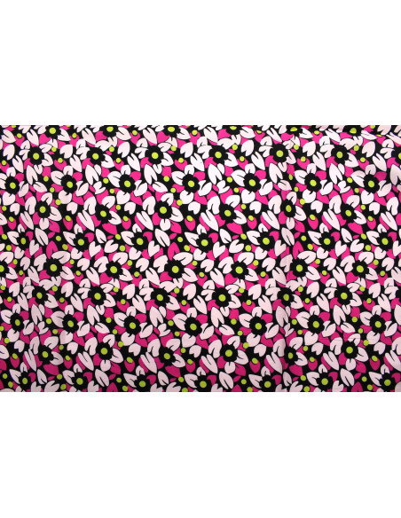 Tissu Popeline Coton Imprimé Pétales Fuchsia -Au Mètre