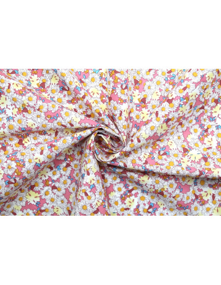 Tissu Popeline Coton Imprimé Fleur Tina Rose -Au Mètre