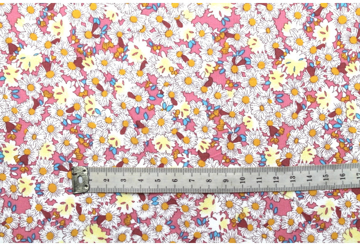 Tissu Popeline Coton Imprimé Fleur Tina Rose -Au Mètre