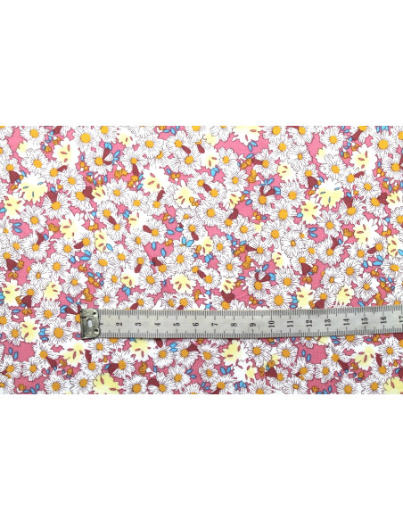 Tissu Popeline Coton Imprimé Fleur Tina Rose -Au Mètre