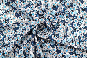 Tissu Popeline Coton Imprimé Fleur Tina Marine -Au Mètre