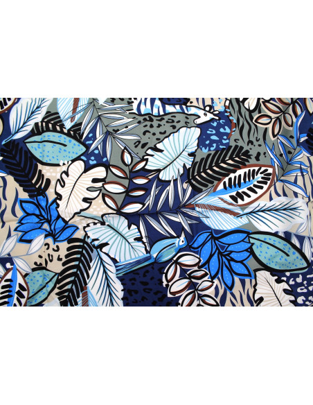 Tissu Popeline Coton Imprimé Jungle Marine -Au Mètre
