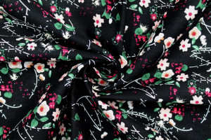 Tissu Popeline Coton Imprimé Fleur Nina Noir -Au Mètre