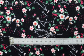 Tissu Popeline Coton Imprimé Fleur Nina Noir -Au Mètre