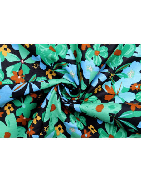 Tissu Popeline Coton Imprimé Fleur Stella Noir -Au Mètre
