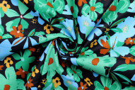 Tissu Popeline Coton Imprimé Fleur Stella Noir -Au Mètre