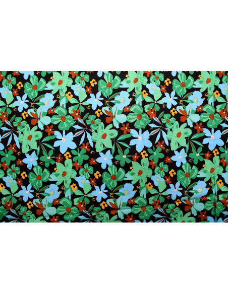Tissu Popeline Coton Imprimé Fleur Stella Noir -Au Mètre