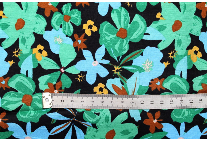 Tissu Popeline Coton Imprimé Fleur Stella Noir -Au Mètre