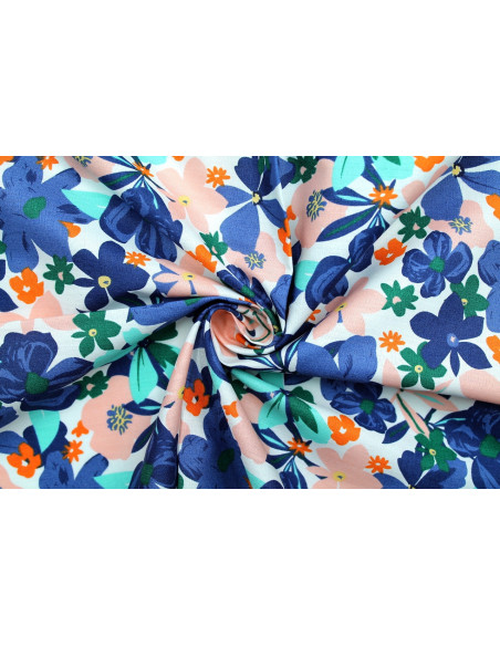 Tissu Popeline Coton Imprimé Fleur Stella Marine -Au Mètre