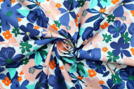 Tissu Popeline Coton Imprimé Fleur Stella Marine -Au Mètre