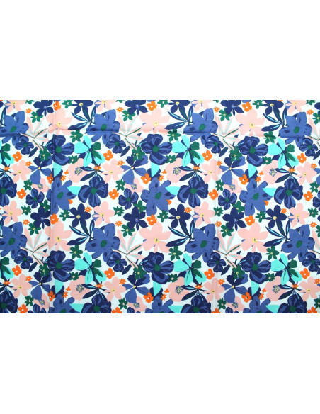 Tissu Popeline Coton Imprimé Fleur Stella Marine -Au Mètre