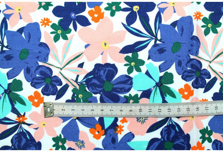Tissu Popeline Coton Imprimé Fleur Stella Marine -Au Mètre