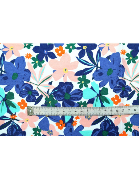 Tissu Popeline Coton Imprimé Fleur Stella Marine -Au Mètre