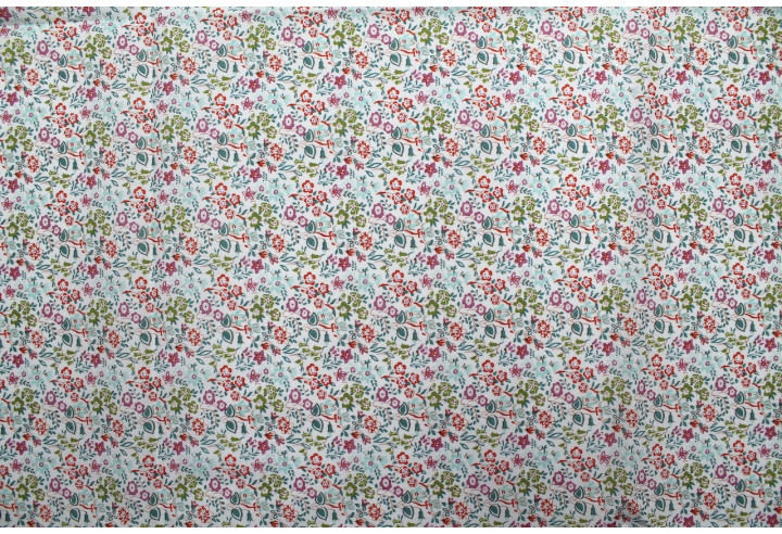 Tissu Popeline Coton Imprimé Fleur Céline Tilleul -Au Mètre