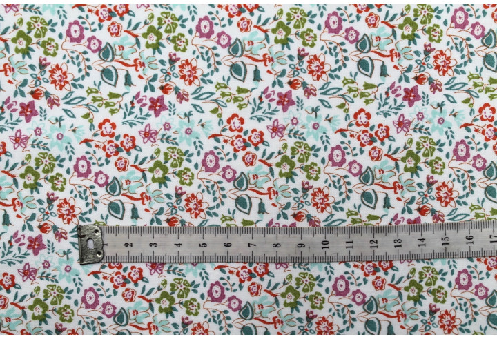 Tissu Popeline Coton Imprimé Fleur Céline Tilleul -Au Mètre
