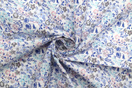 Tissu Popeline Coton Imprimé Fleur Céline Bleu -Au Mètre