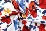 Tissu Popeline Coton Imprimé Fleur Peinte Blanc -Au Mètre