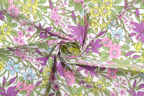 Tissu Popeline Coton Imprimé Fleur Cléa Violet -Au Mètre