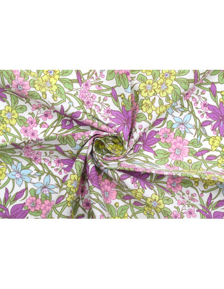 Tissu Popeline Coton Imprimé Fleur Cléa Violet -Au Mètre