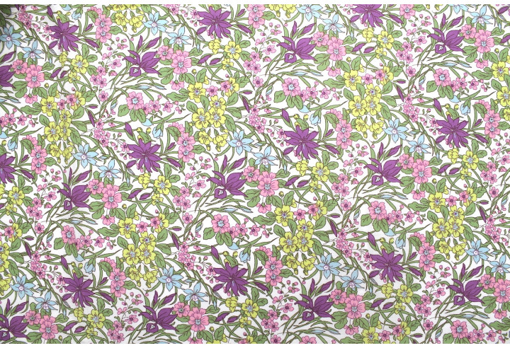 Tissu Popeline Coton Imprimé Fleur Cléa Violet -Au Mètre