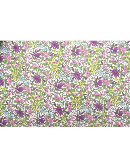 Tissu Popeline Coton Imprimé Fleur Cléa Violet -Au Mètre