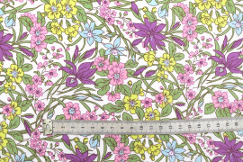 Tissu Popeline Coton Imprimé Fleur Cléa Violet -Au Mètre