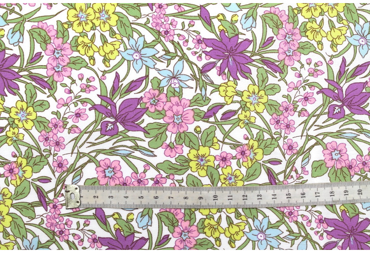 Tissu Popeline Coton Imprimé Fleur Cléa Violet -Au Mètre