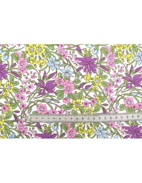 Tissu Popeline Coton Imprimé Fleur Cléa Violet -Au Mètre