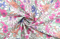 Tissu Popeline Coton Imprimé Fleur Cléa Rose -Au Mètre
