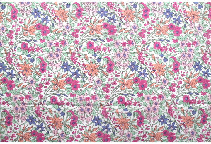 Tissu Popeline Coton Imprimé Fleur Cléa Rose -Au Mètre