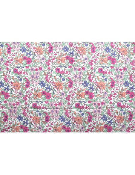 Tissu Popeline Coton Imprimé Fleur Cléa Rose -Au Mètre