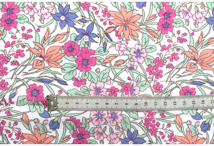 Tissu Popeline Coton Imprimé Fleur Cléa Rose -Au Mètre