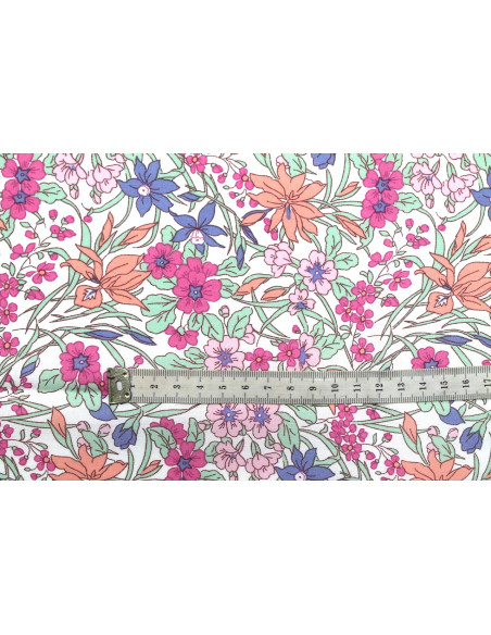 Tissu Popeline Coton Imprimé Fleur Cléa Rose -Au Mètre