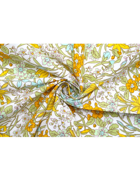 Tissu Popeline Coton Imprimé Fleur Cléa Jaune -Au Mètre