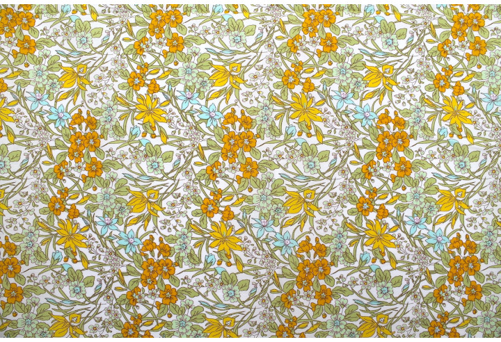 Tissu Popeline Coton Imprimé Fleur Cléa Jaune -Au Mètre