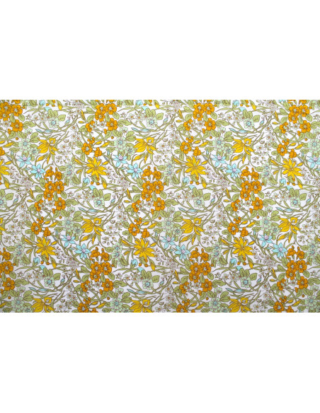 Tissu Popeline Coton Imprimé Fleur Cléa Jaune -Au Mètre