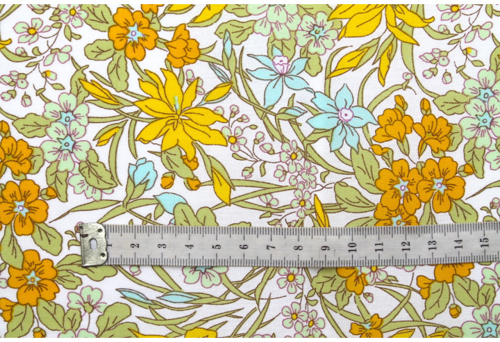 Tissu Popeline Coton Imprimé Fleur Cléa Jaune -Au Mètre