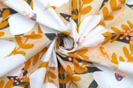 Tissu Popeline Coton Imprimé Fleur Océanne Beige -Au Mètre