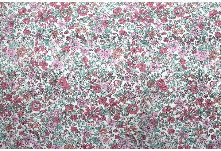 Tissu Popeline Coton Imprimé Fleur Stary Rose -Au Mètre