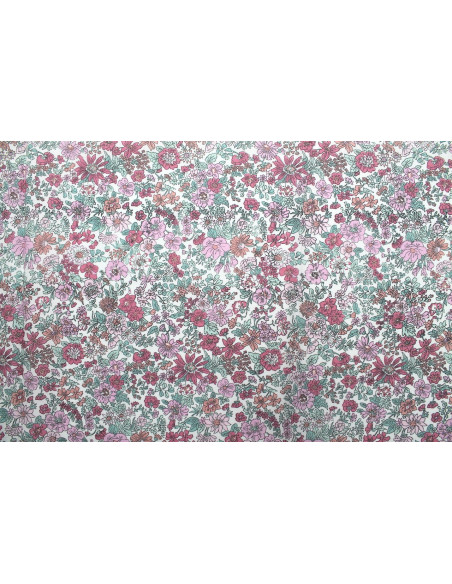 Tissu Popeline Coton Imprimé Fleur Stary Rose -Au Mètre
