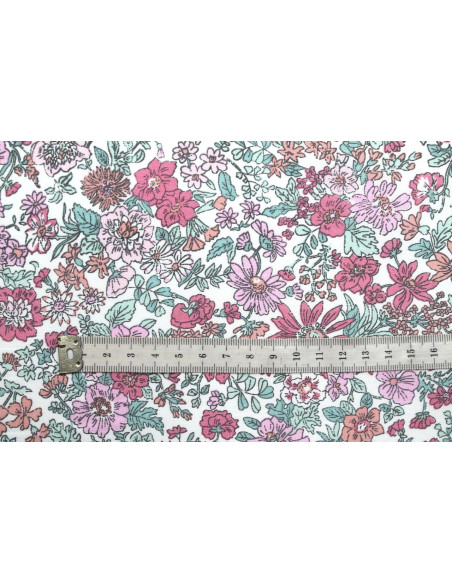Tissu Popeline Coton Imprimé Fleur Stary Rose -Au Mètre