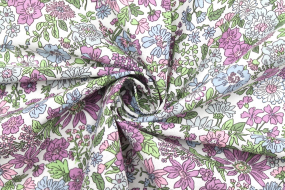 Tissu Popeline Coton Imprimé Fleur Stary Violet -Au Mètre