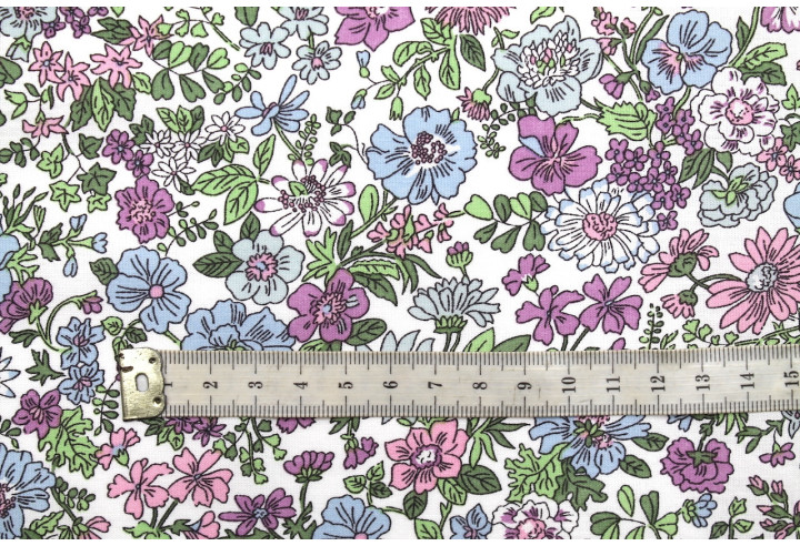 Tissu Popeline Coton Imprimé Fleur Stary Violet -Au Mètre