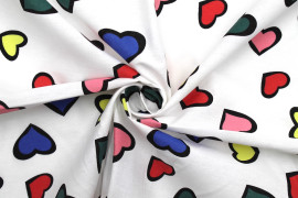 Tissu Popeline Coton Imprimé Cœur Multicolor -Au Mètre