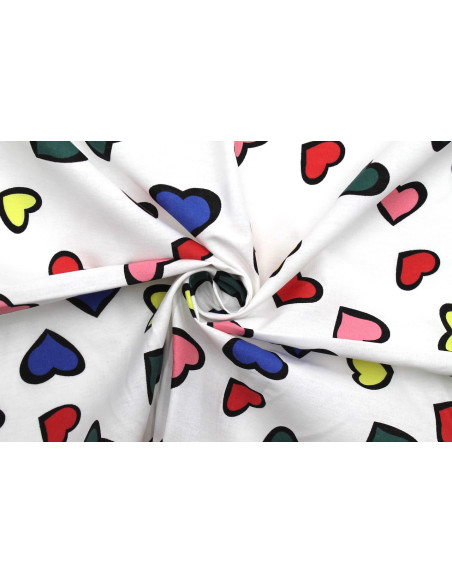 Tissu Popeline Coton Imprimé Cœur Multicolor -Au Mètre