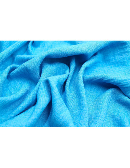 Tissu Voile Fluide Aspect Lin Uni Turquoise -Au Mètre