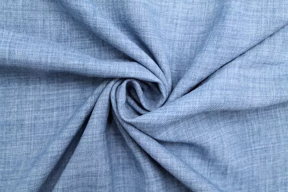Tissu Voile Fluide Aspect Lin Uni Bleu Denim -Au Mètre
